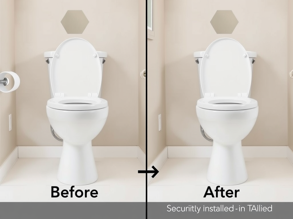 Comparison of a bathroom toilet setup before and after installation of security features.